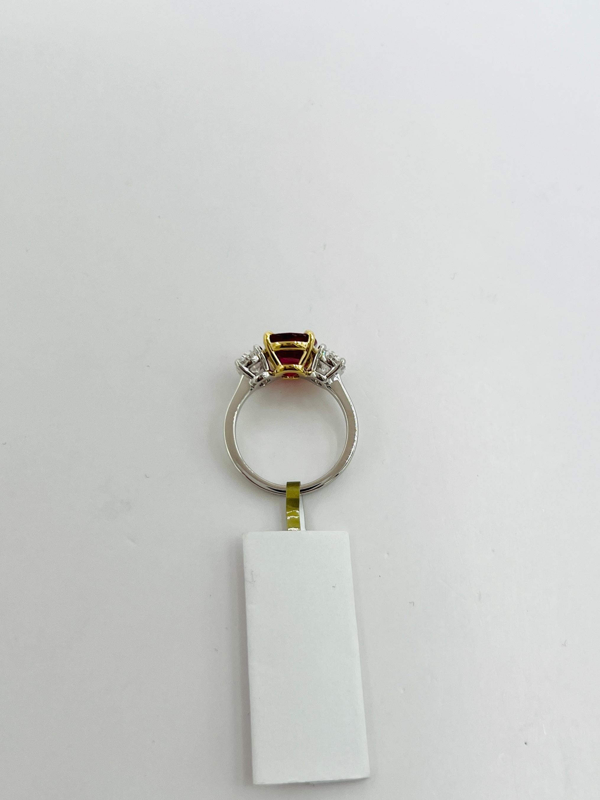 GIA Thai Ruby Oval and White Oval Diamond Three Stone Ring in 18K and Platinum 1