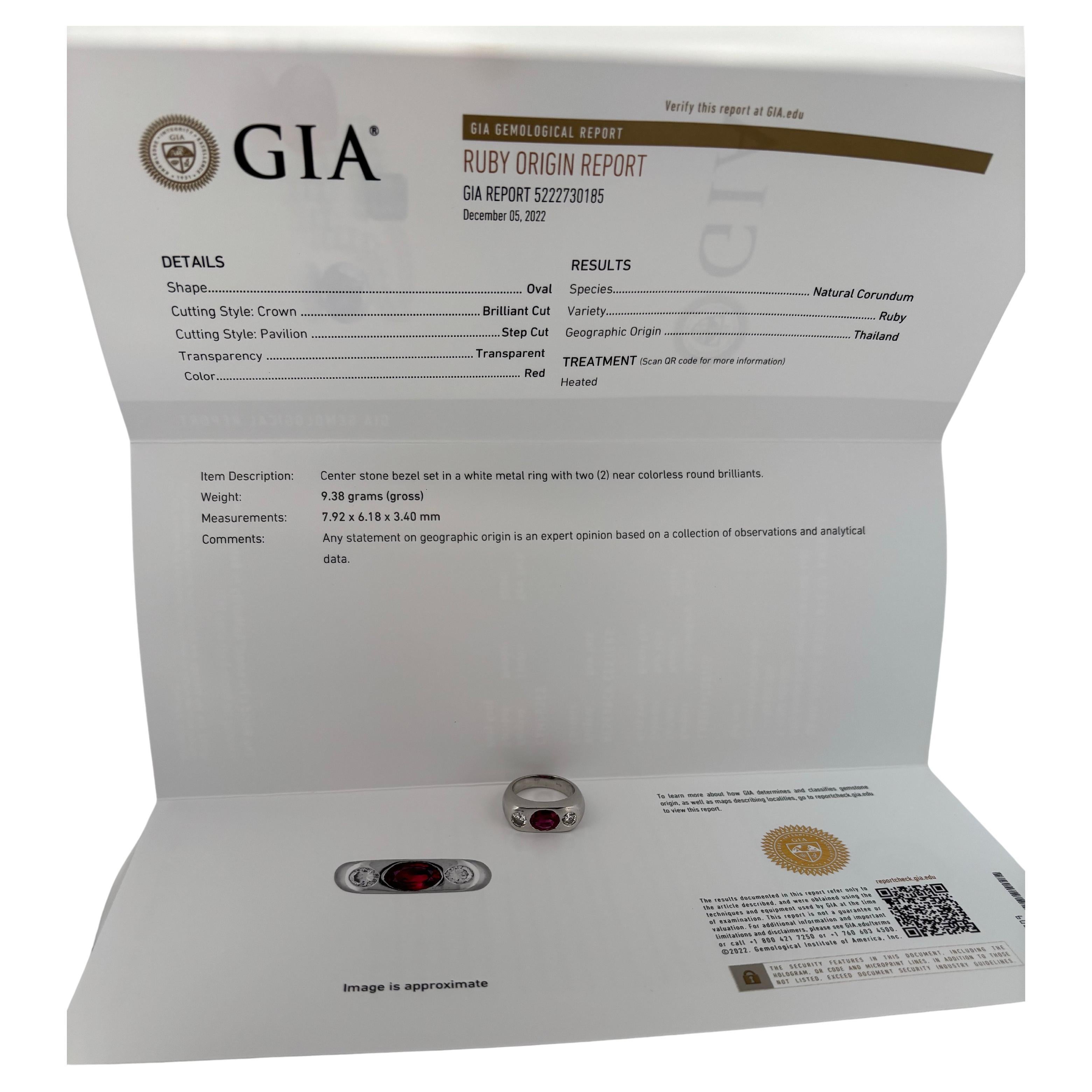 GIA Tailandia Siglo Medio 1,25ctw Rubí Oval 0,60ctw Diamante Redondo Oro Blanco 14K en venta 3