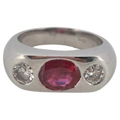 GIA Thailand Mitte des Jahrhunderts 1,25ctw Oval Ruby 0,60ctw Runde Diamant 14K Weißgold
