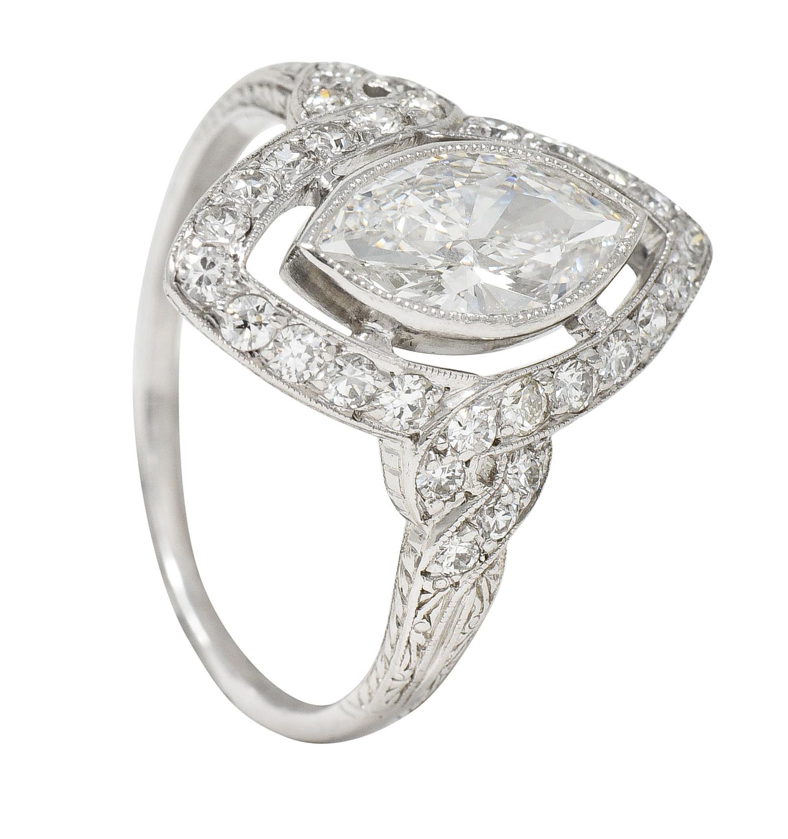 GIA Tiffany & Co. Art Deco 1.30 Carats Diamond Platinum Halo Engagement Ring 5