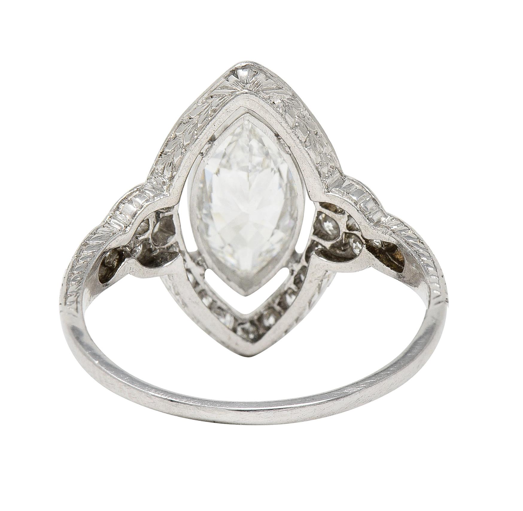 Marquise Cut GIA Tiffany & Co. Art Deco 1.30 Carats Diamond Platinum Halo Engagement Ring