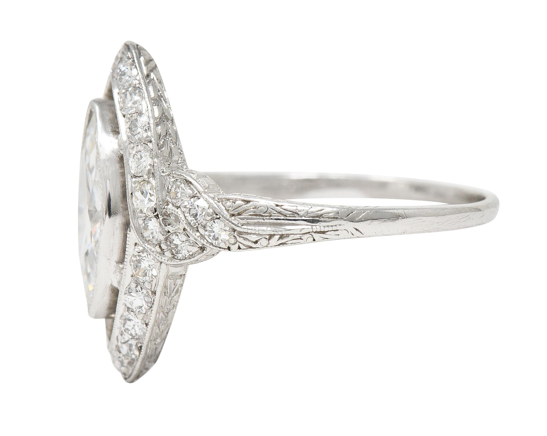GIA Tiffany & Co. Art Deco 1.30 Carats Diamond Platinum Halo Engagement Ring In Excellent Condition In Philadelphia, PA