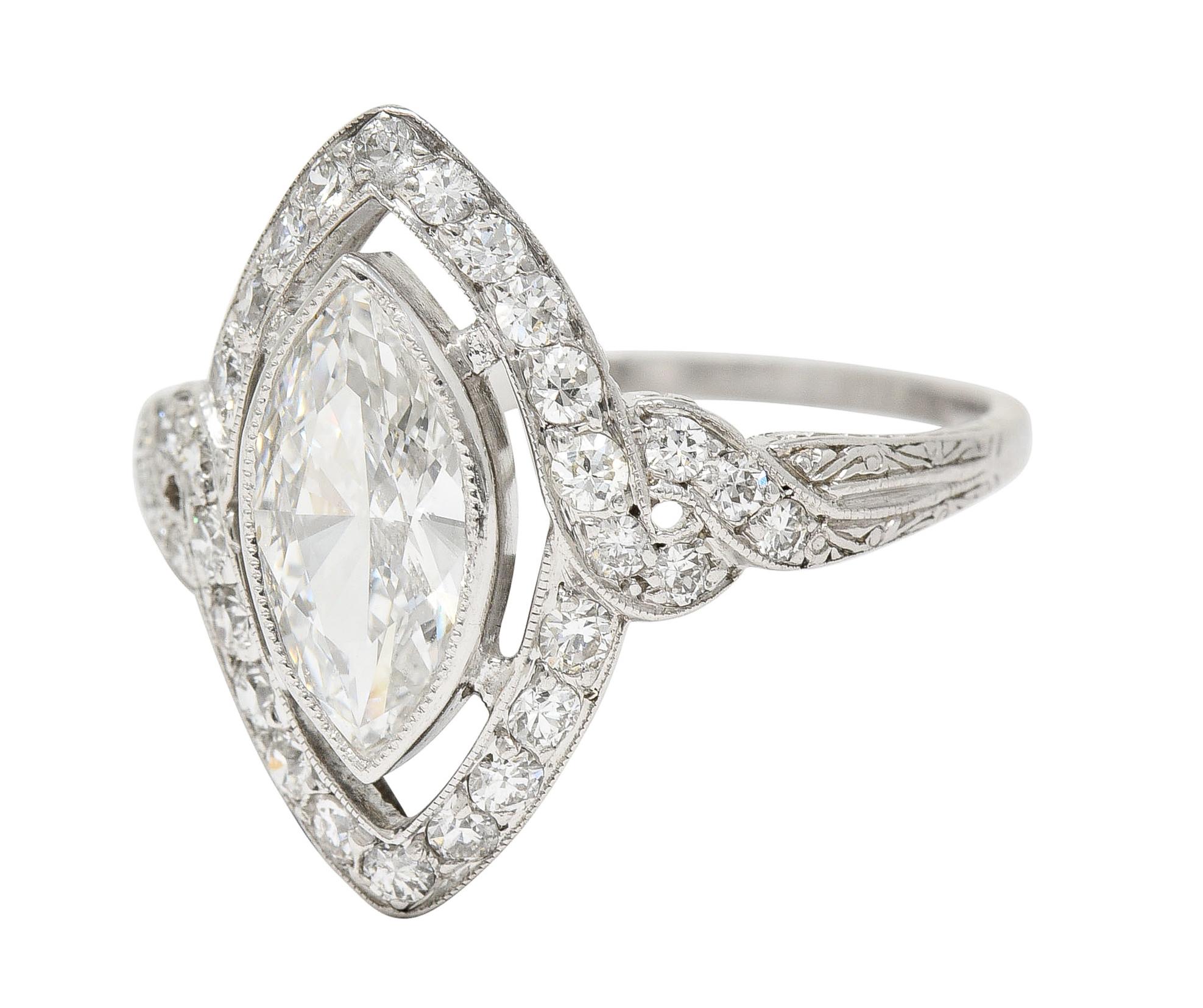 Women's or Men's GIA Tiffany & Co. Art Deco 1.30 Carats Diamond Platinum Halo Engagement Ring