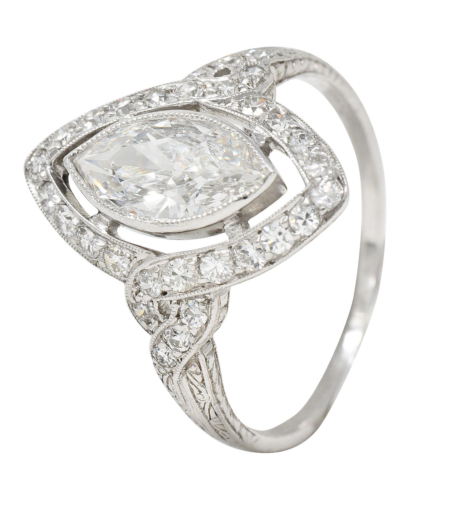 GIA Tiffany & Co. Art Deco 1.30 Carats Diamond Platinum Halo Engagement Ring 2