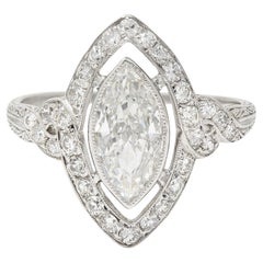 Vintage GIA Tiffany & Co. Art Deco 1.30 Carats Diamond Platinum Halo Engagement Ring