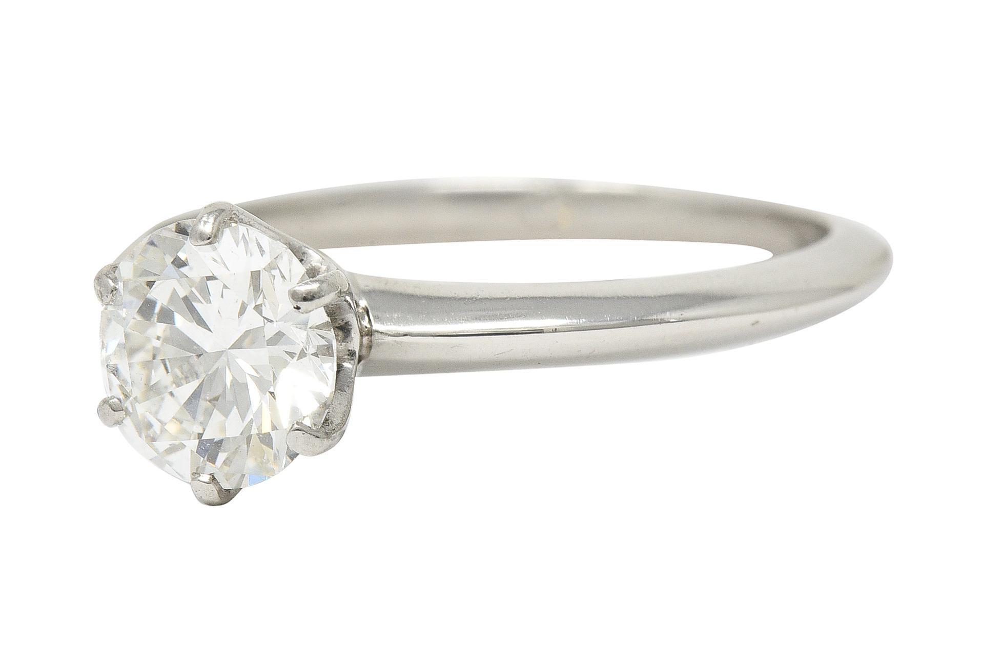 GIA Tiffany & Co. Midcentury 0.97 Carat Diamond Platinum Engagement Ring In Excellent Condition In Philadelphia, PA