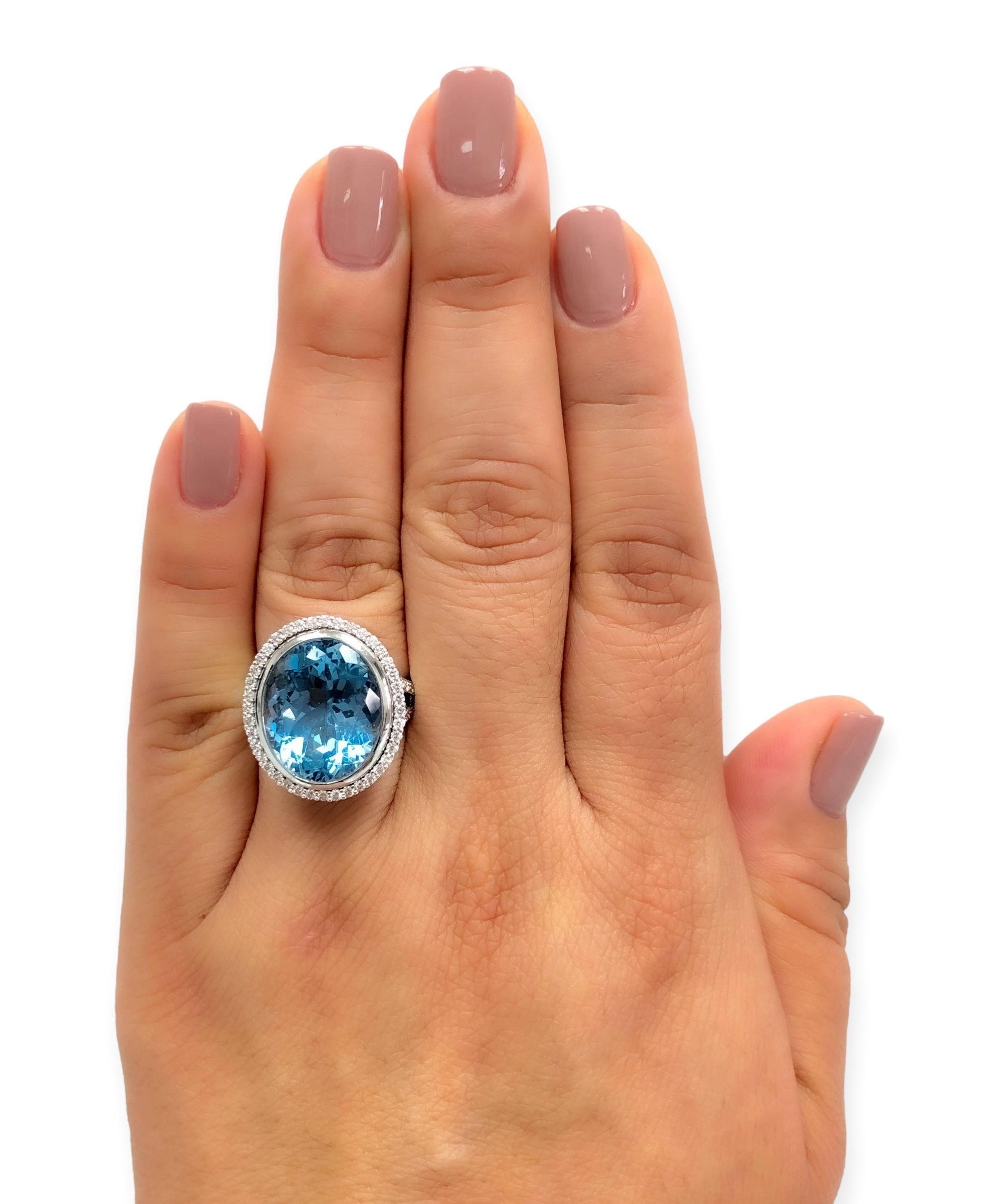 GIA Tiffany & Co. Platinum 10.66 Carat Aquamarine and Diamond Halo Cocktail Ring 2