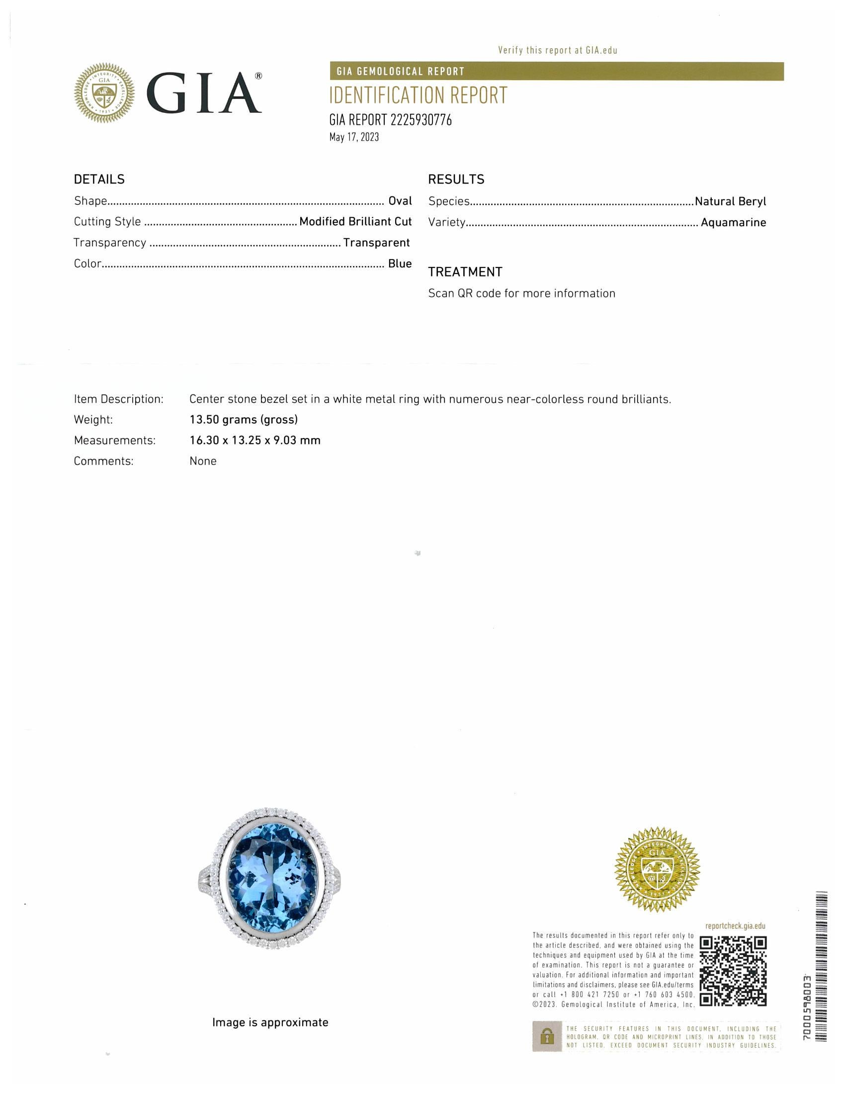 GIA Tiffany & Co. Platinum 10.66 Carat Aquamarine and Diamond Halo Cocktail Ring 6