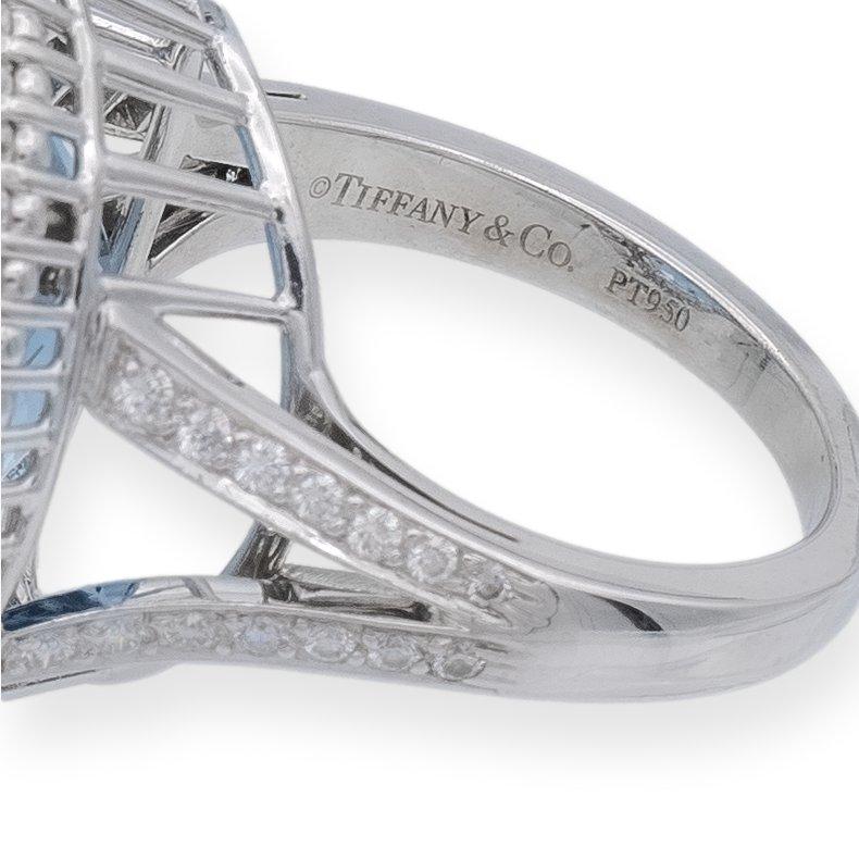 Contemporary GIA Tiffany & Co. Platinum 10.66 Carat Aquamarine and Diamond Halo Cocktail Ring