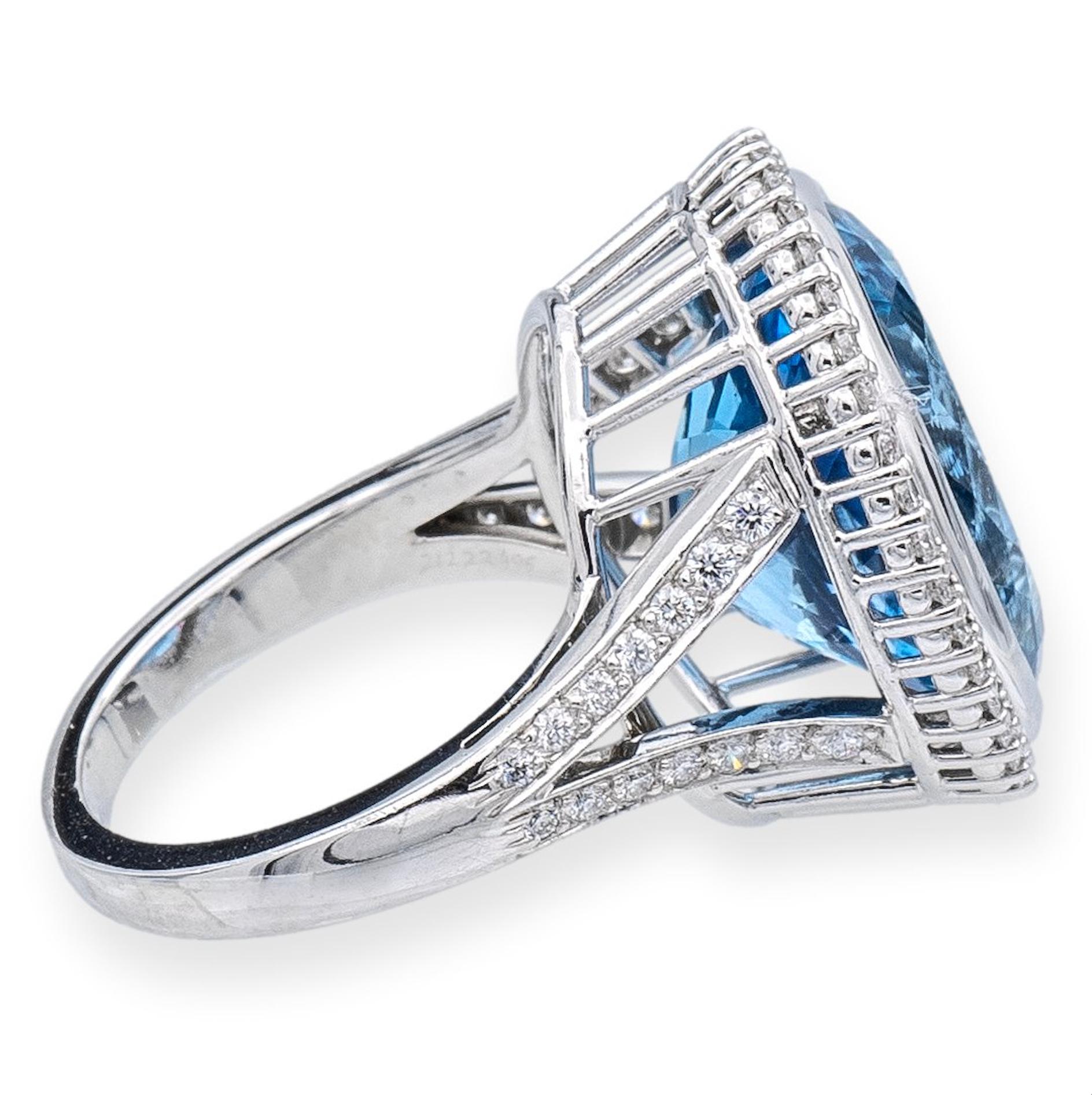 Oval Cut GIA Tiffany & Co. Platinum 10.66 Carat Aquamarine and Diamond Halo Cocktail Ring
