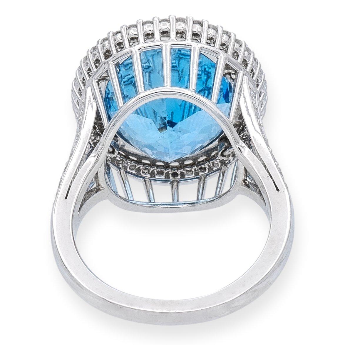 Women's or Men's GIA Tiffany & Co. Platinum 10.66 Carat Aquamarine and Diamond Halo Cocktail Ring
