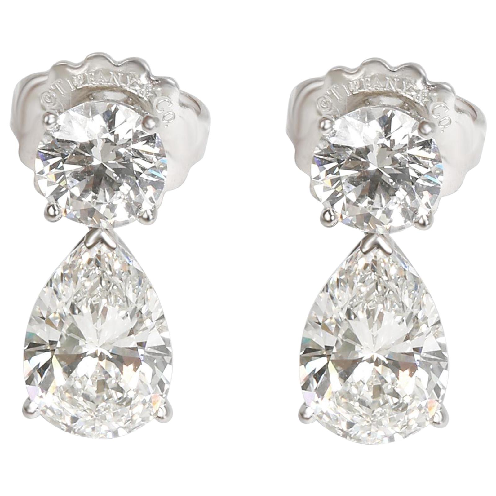 GIA Tiffany & Co. Round and Pear Shape Drop Earrings