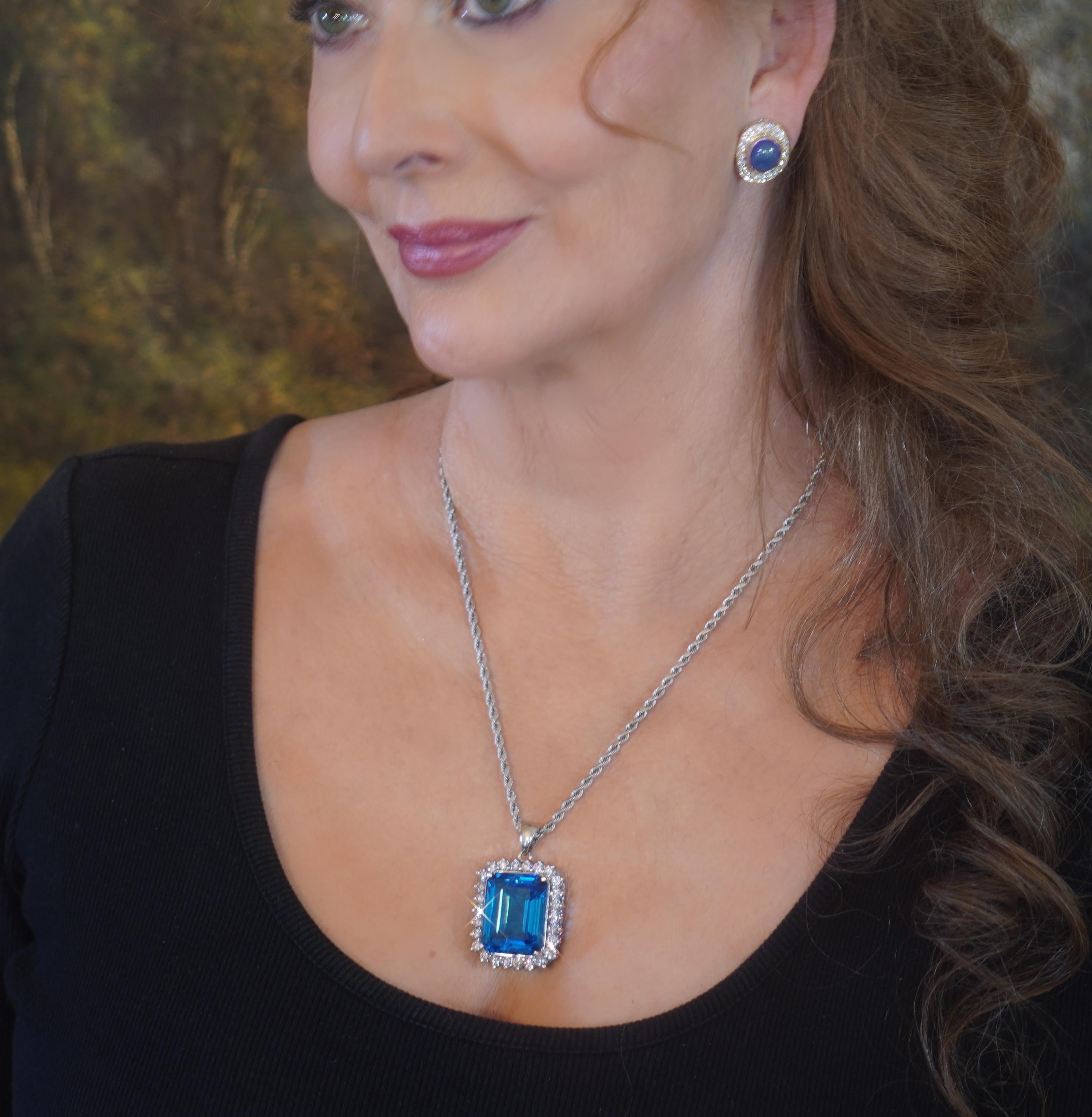 GIA Topaz 14K Pendant Diamond Certified Necklace Vintage VS HUGE 62.27 Carats! For Sale 6