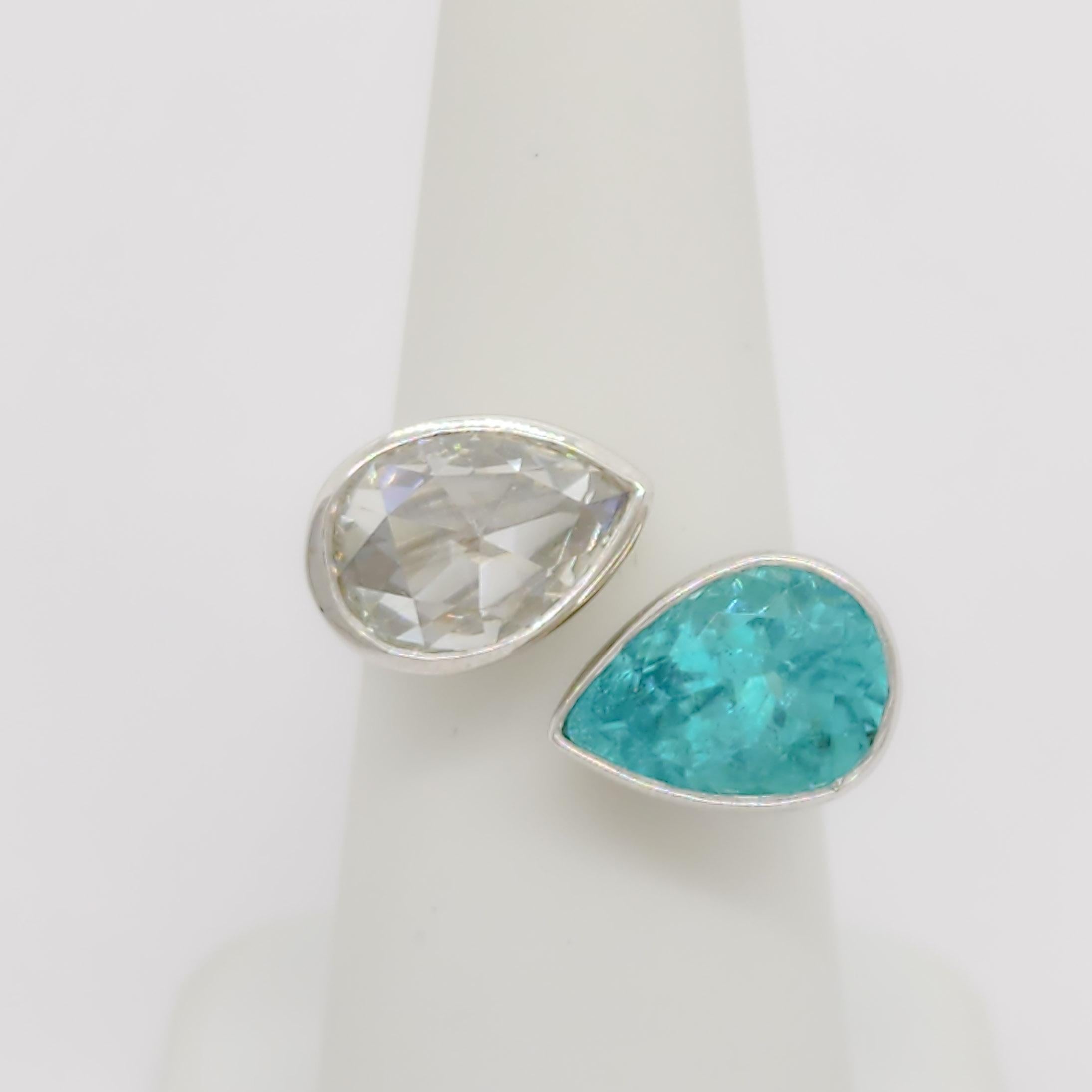Bypass-Ring aus Platin mit GIA-Turmalin und weißem Diamant für Damen oder Herren