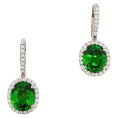 GIA Tsavorite and White Diamond Dangle Earrings in Platinum