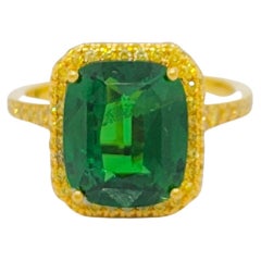 GIA Tsavorite and Yellow Diamond Ring in 18k Yellow Gold
