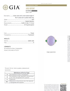 GIA Type A 55.41 carat Natural Purple Jadeite Jade Ring in 18k Yellow Gold