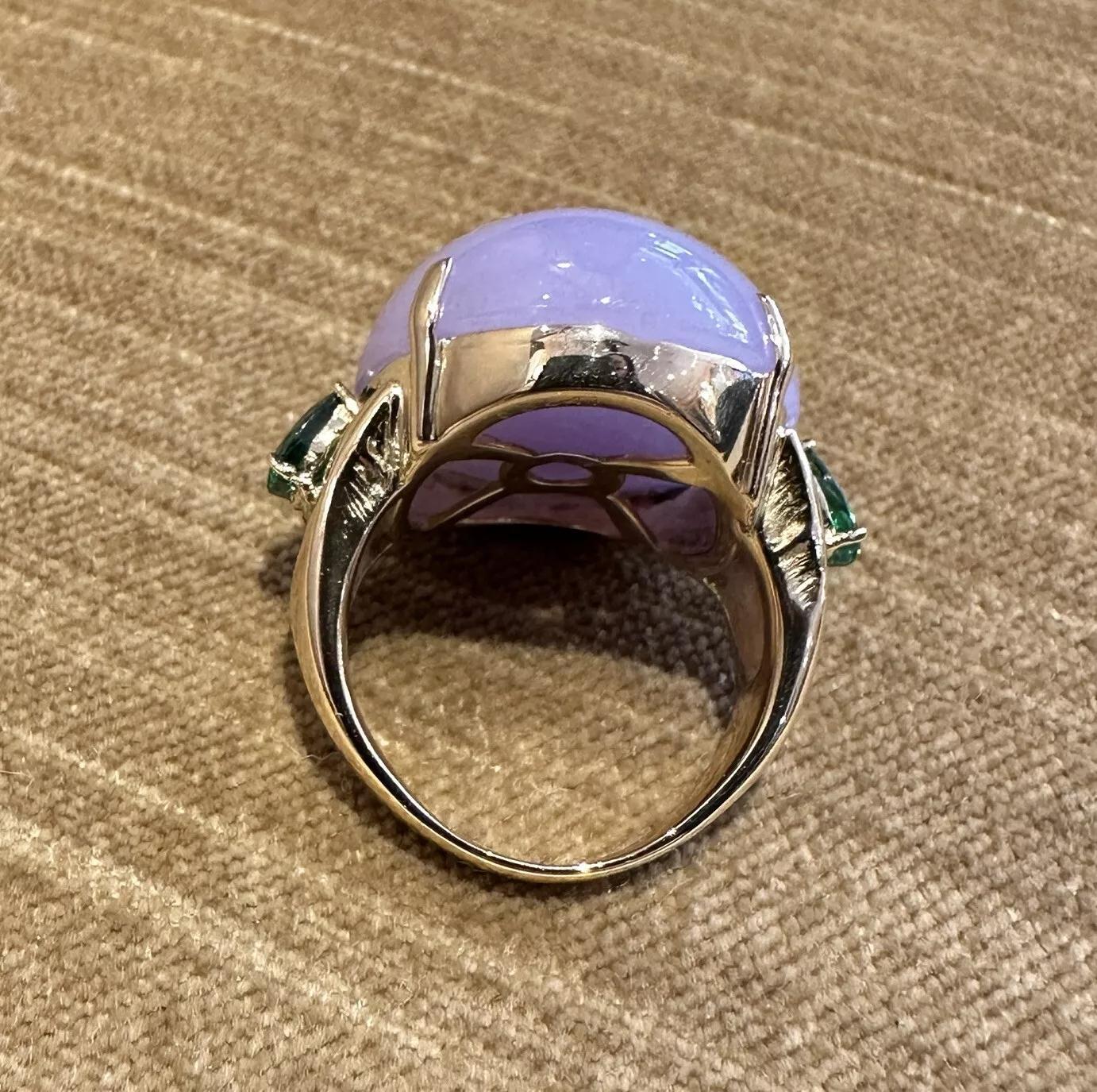 GIA Type A 55.41 carat Natural Purple Jadeite Jade Ring in 18k Yellow Gold For Sale 2