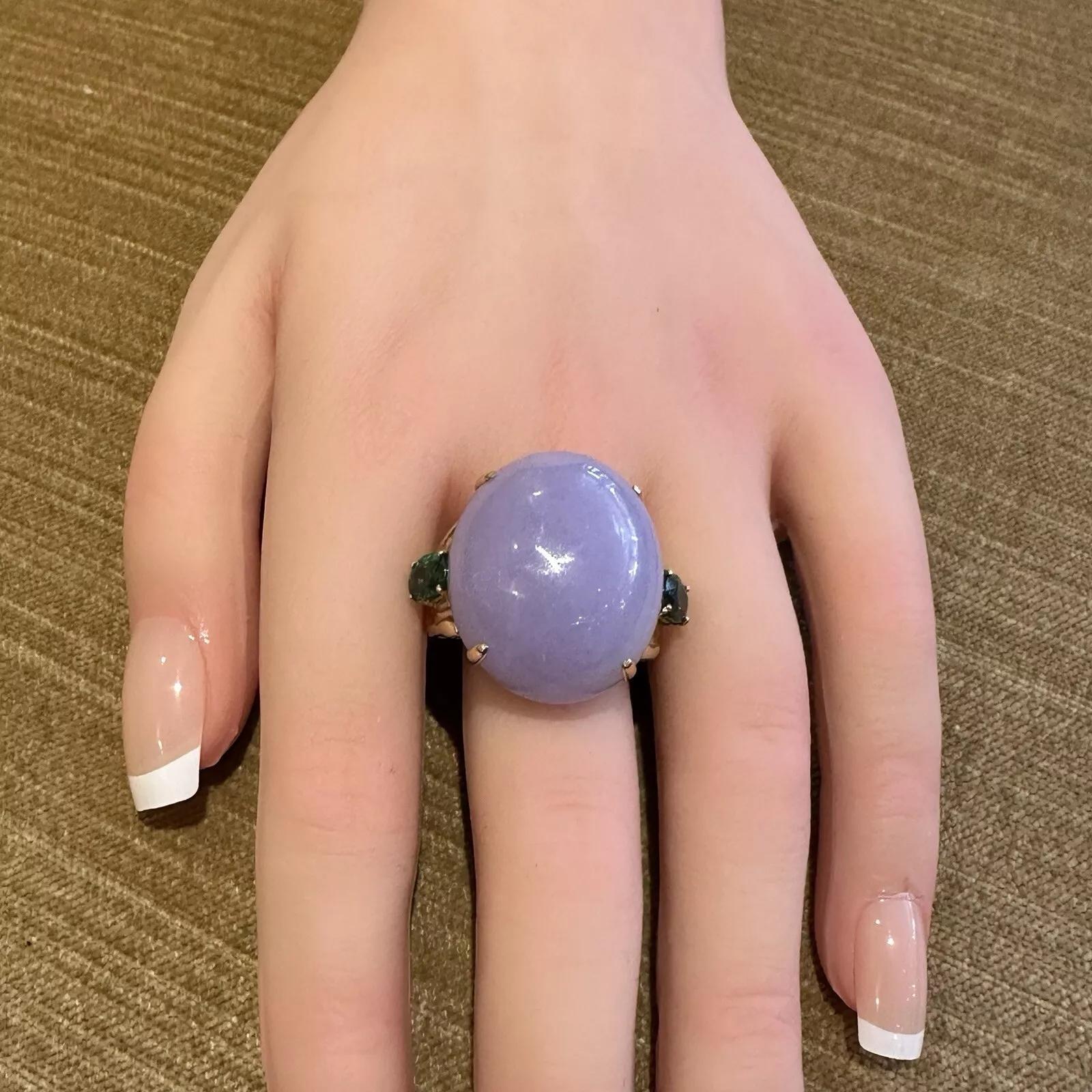GIA Type A 55.41 carat Natural Purple Jadeite Jade Ring in 18k Yellow Gold For Sale 4