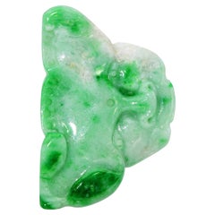 GIA Type A Variegated White and Green Jadeite Jade Carved Dragon Ring