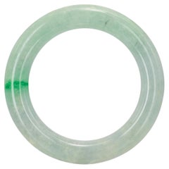 GIA Type B Jadeite Jade Variegated Green and Grey Bangle Bracelet