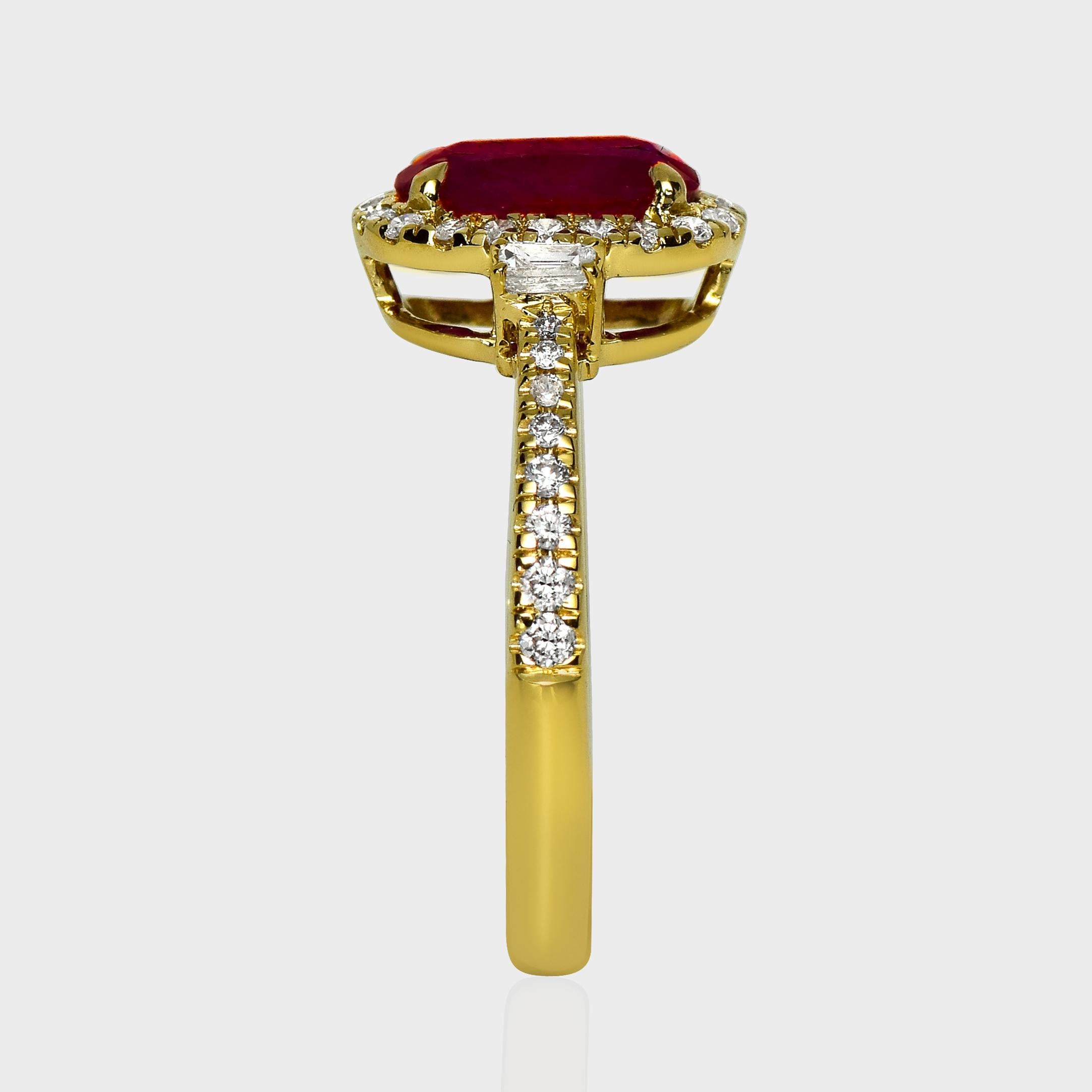 GIA Bague de fiançailles en or jaune 18 carats de 1,44 ct de rubis afghan non chauffé Pour femmes en vente