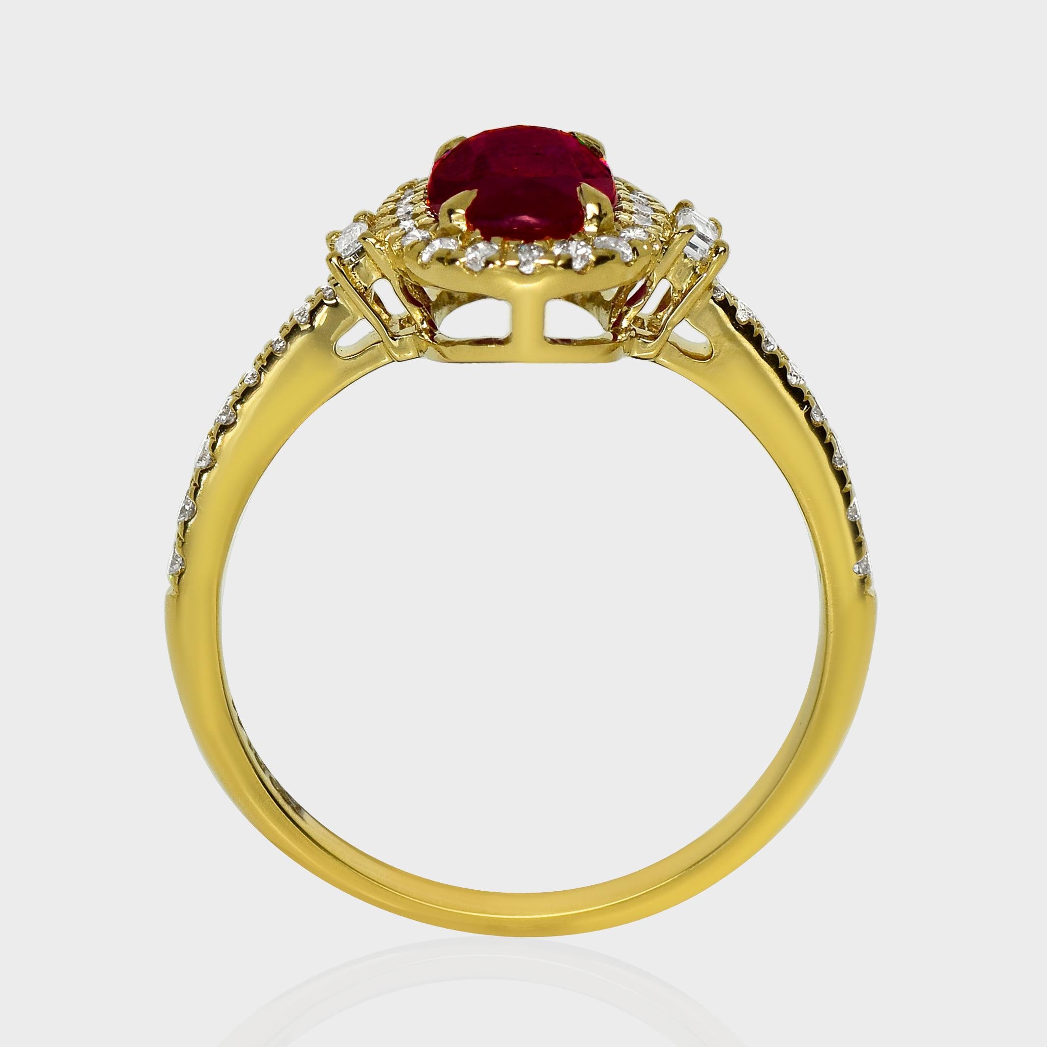 GIA Bague de fiançailles en or jaune 18 carats de 1,44 ct de rubis afghan non chauffé en vente 1
