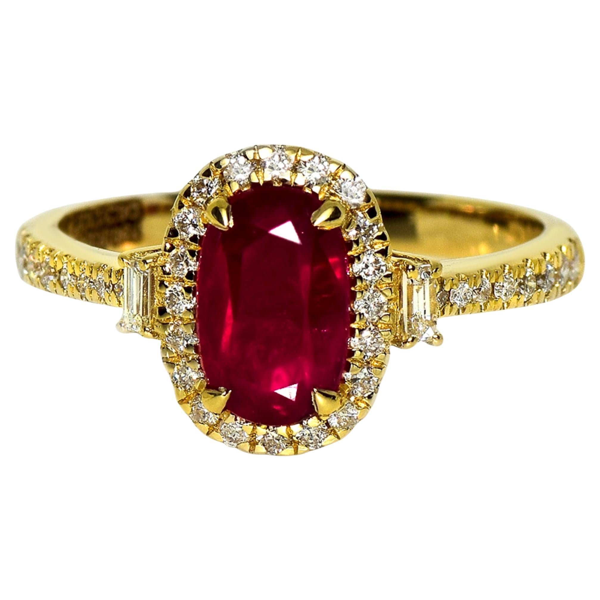 GIA Bague de fiançailles en or jaune 18 carats de 1,44 ct de rubis afghan non chauffé en vente