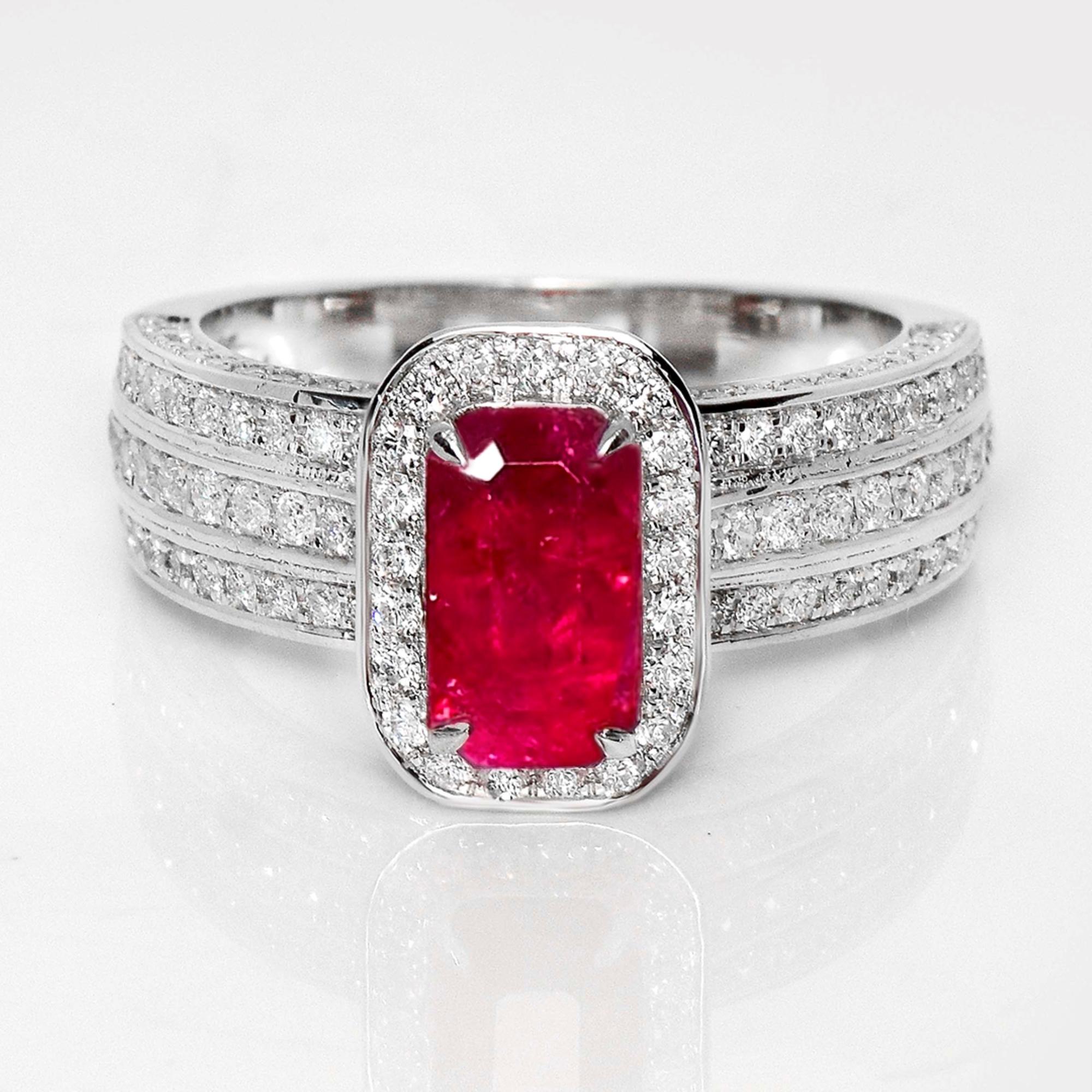 *Anillo de compromiso de rubí afgano no calentado de 2,01 ct en oro blanco de 18 quilates de la GIA*.

Rubí de Afganistán natural sin calentar certificado por el GIA como piedra central, de 2,01 quilates, engastado en una banda de oro blanco de 18