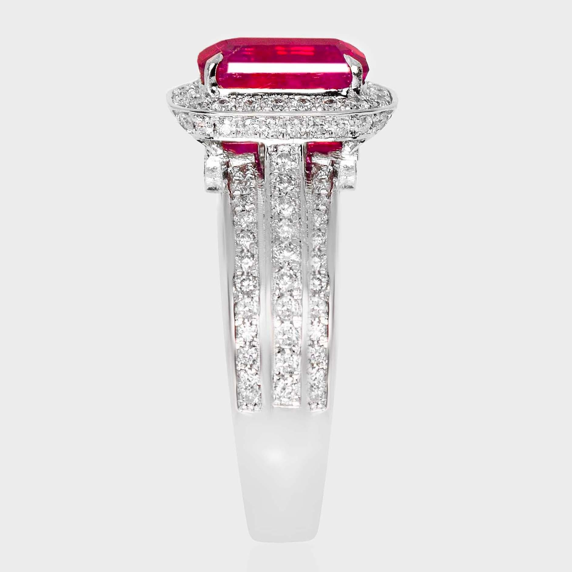 De las mujeres GIA Anillo de compromiso de oro de 18 quilates sin calentar con rubí de sangre de paloma de Afganistán de 2,01 quilates en venta