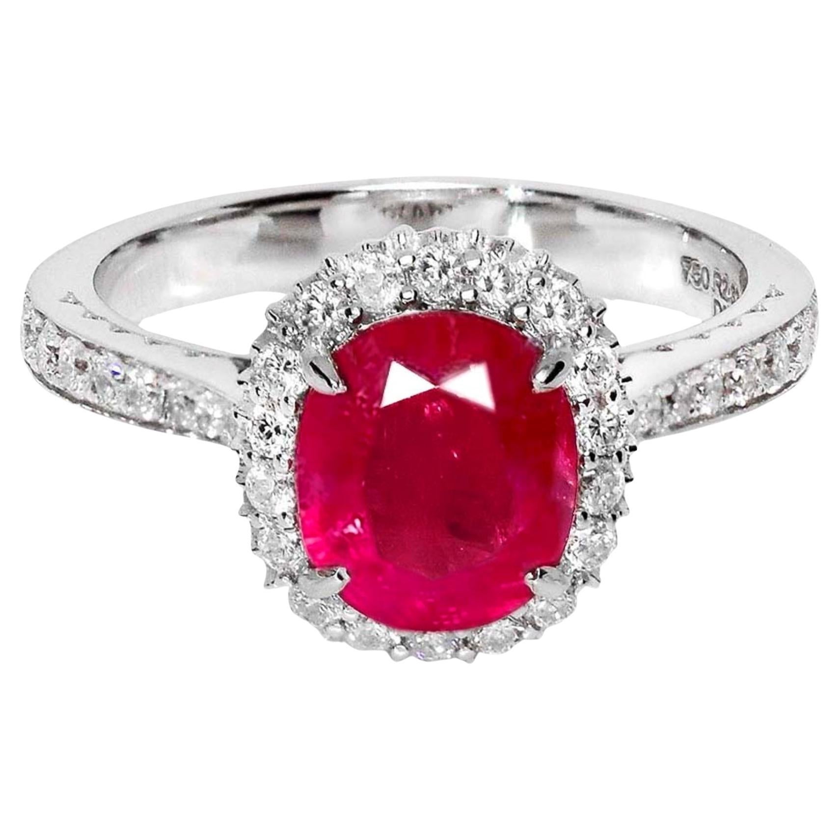 GIA Bague de fiançailles en or blanc 18 carats de 2,32 ct de rubis afghan non chauffé