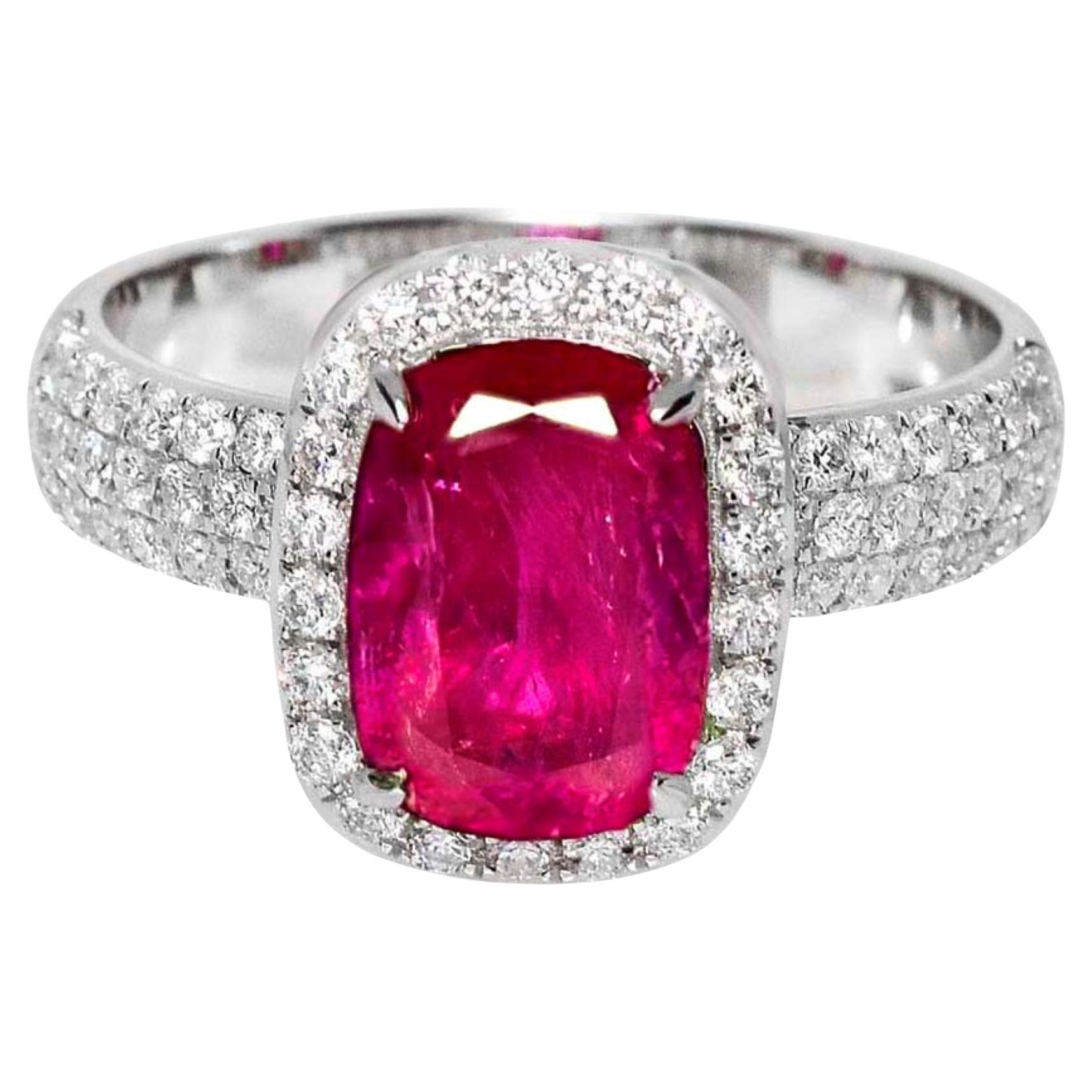 GIA Bague de fiançailles en or blanc 18 carats de 2,69 ct de rubis afghan non chauffé