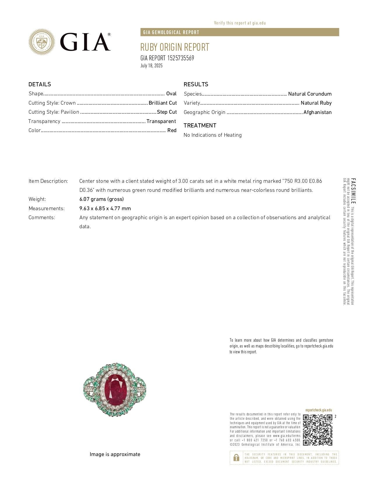 GIA Anillo de compromiso de oro de 18 quilates sin calentar de 3,00 quilates de rubí de sangre de paloma de Afganistán Contemporáneo en venta
