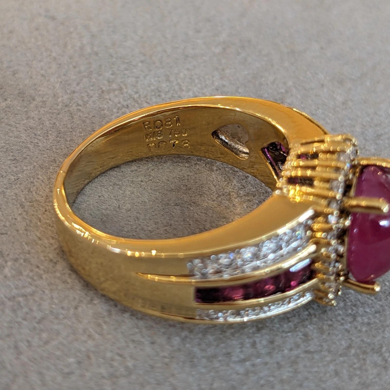Bague en or jaune 18 carats non chauffée avec rubis cabochon de 3,64 carats et diamants, certifiée GIA en vente 2