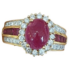 GIA Unheated 3.64ct Cabochon Ruby and Diamond Ring in 18k Yellow Gold