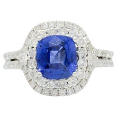 GIA Unheated Blue Sapphire and White Diamond Ring in 14k White Gold