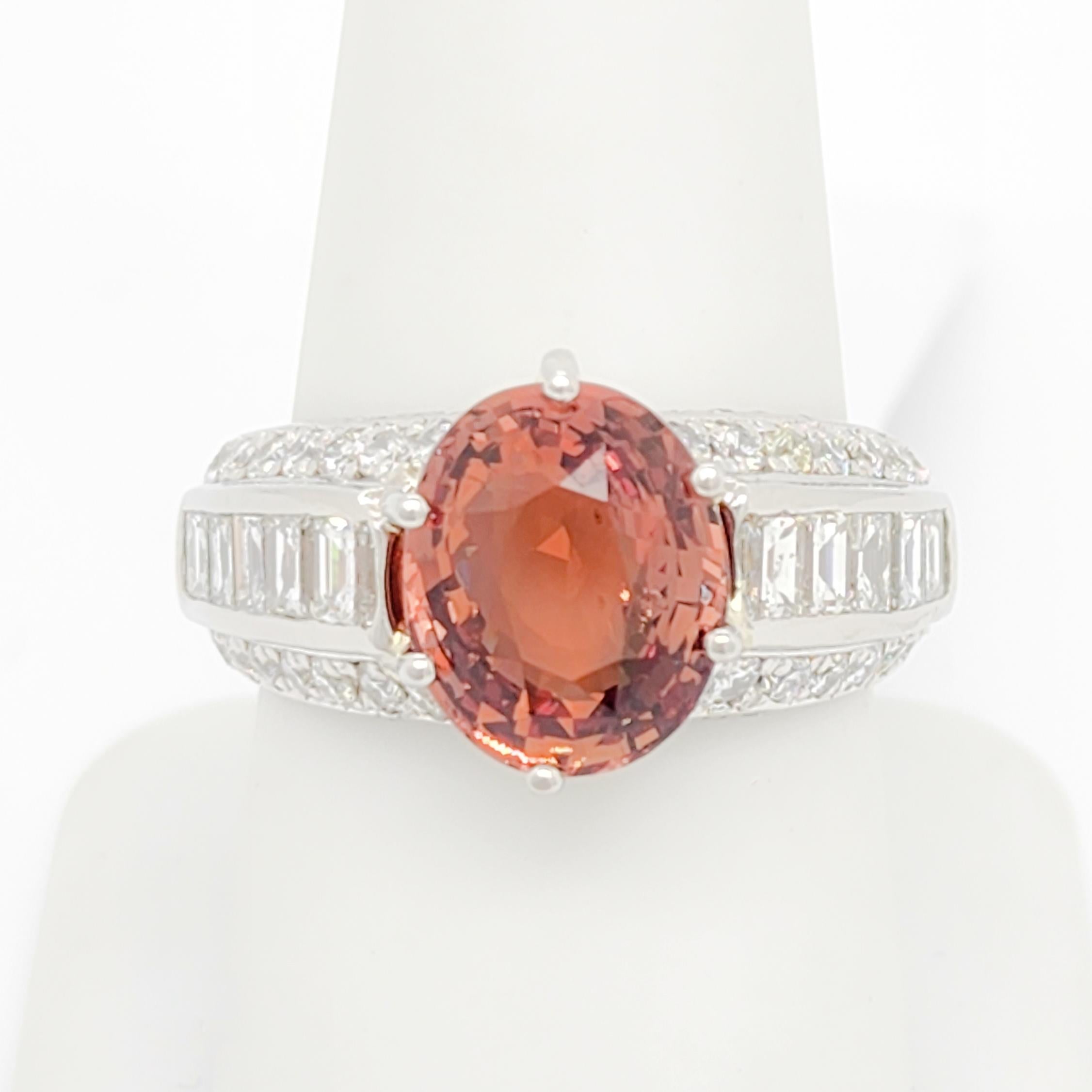 Oval Cut GIA Unheated Brownish Pinkish Sapphire and White Diamond Cocktail Ring For Sale