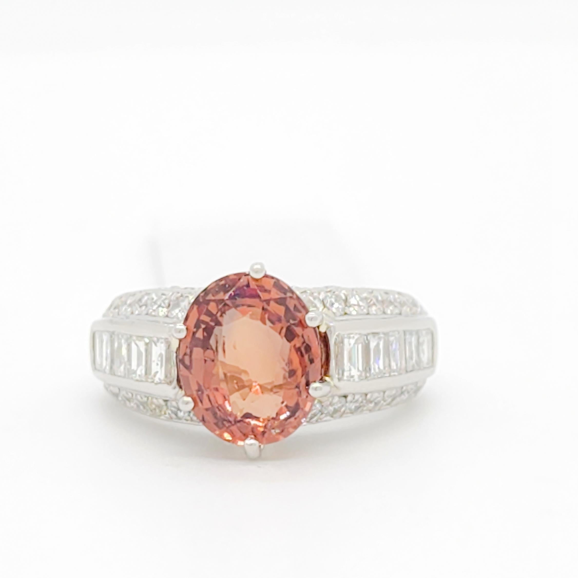 Women's or Men's GIA Unheated Brownish Pinkish Sapphire and White Diamond Cocktail Ring For Sale