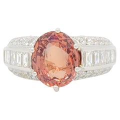 GIA Unheated Brownish Pinkish Sapphire and White Diamond Cocktail Ring
