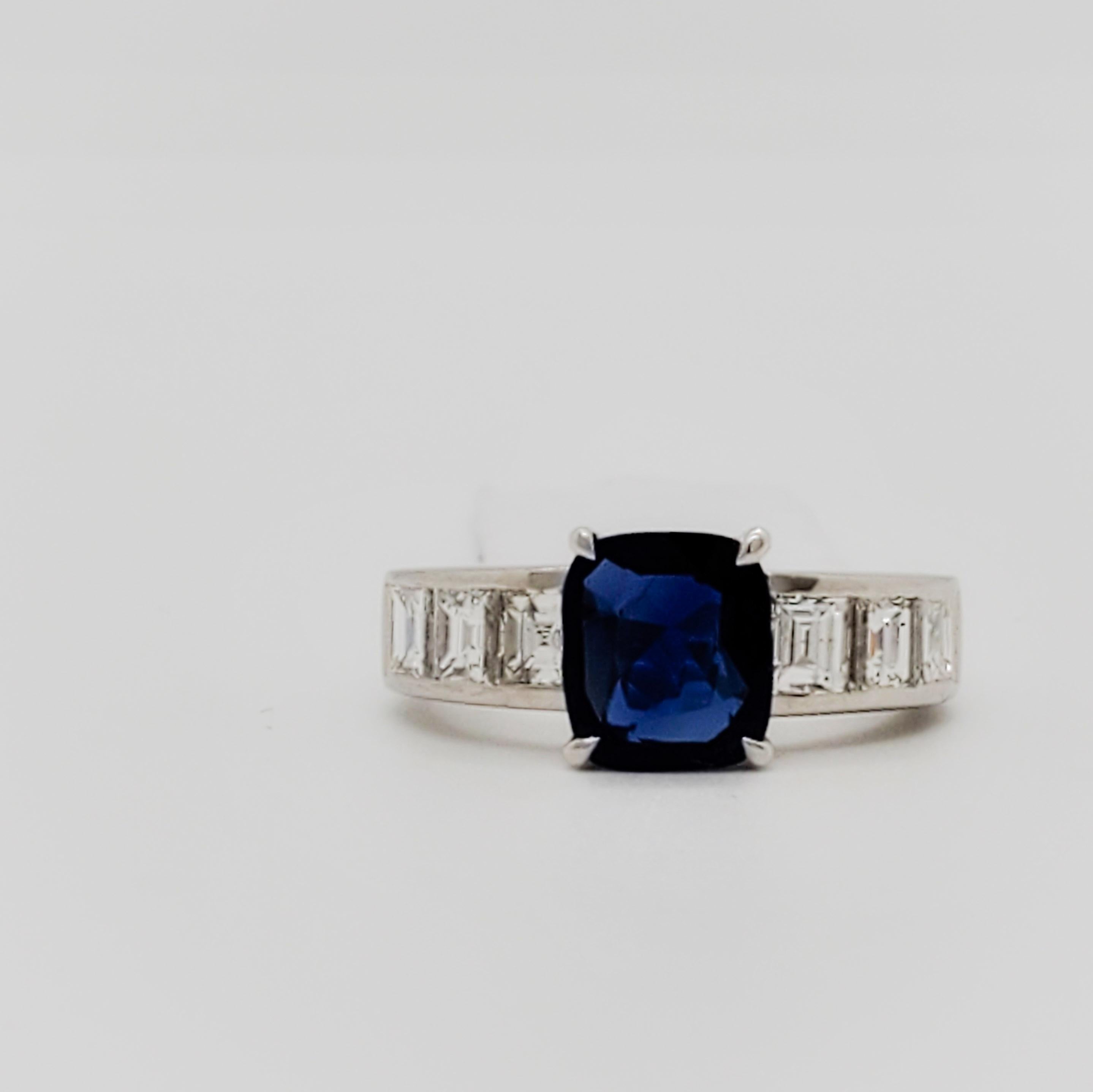 Women's or Men's GIA Unheated Burma Blue Sapphire and Diamond Cocktail Ring in Platinum For Sale