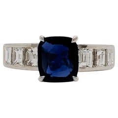 GIA Unheated Burma Blue Sapphire and Diamond Cocktail Ring in Platinum