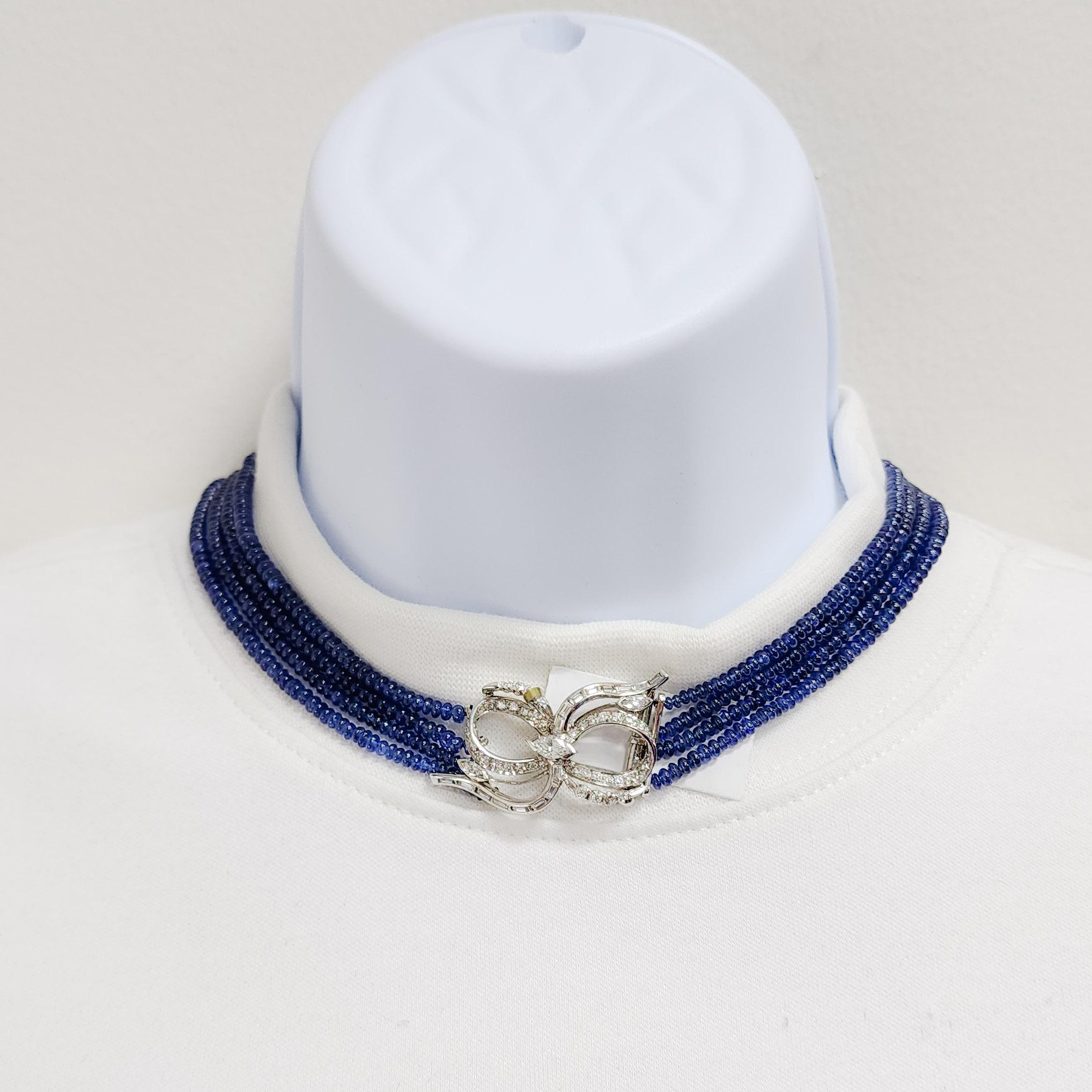 GIA-Perlen mit unerhitztem burmesischem blauem Saphir und Diamant und Platinverschluss im Zustand „Neu“ im Angebot in Los Angeles, CA