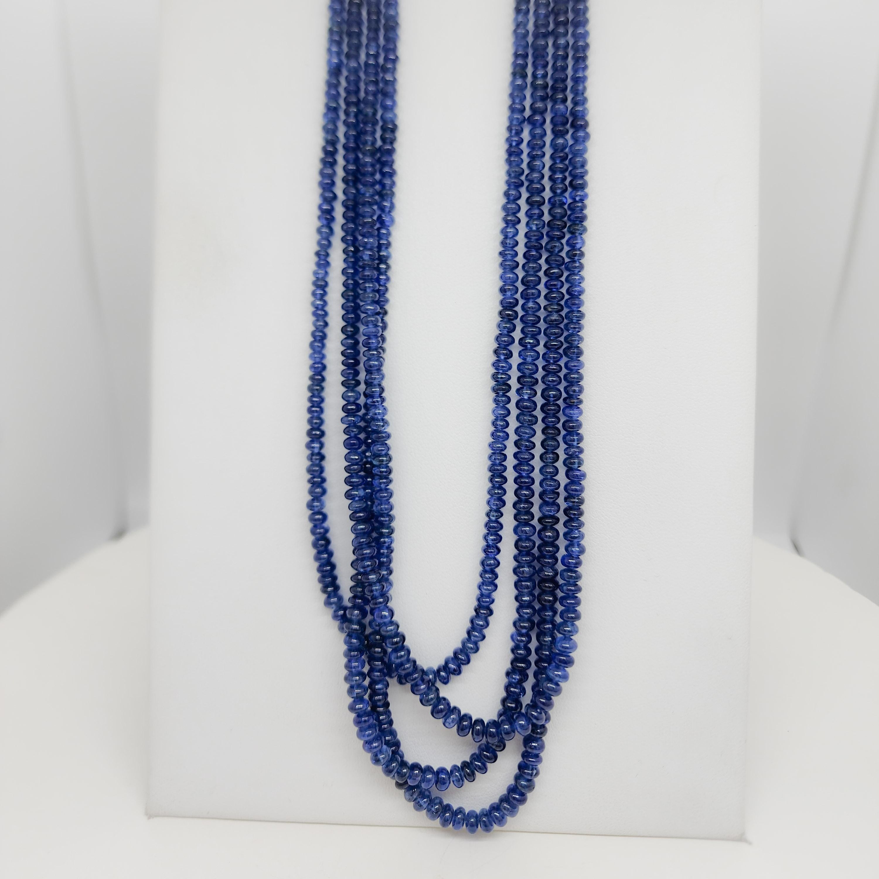 GIA Unheated Burma Blue Sapphire Beads with Diamond and Platinum Clasp For Sale 2