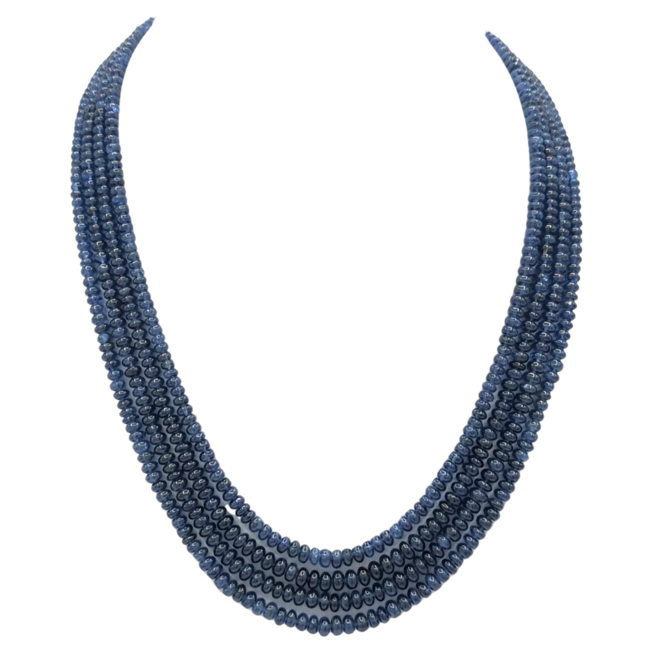 GIA Unheated Burma Blue Sapphire Beads with Diamond and Platinum Clasp