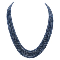 GIA Unheated Burma Blue Sapphire Beads with Diamond and Platinum Clasp