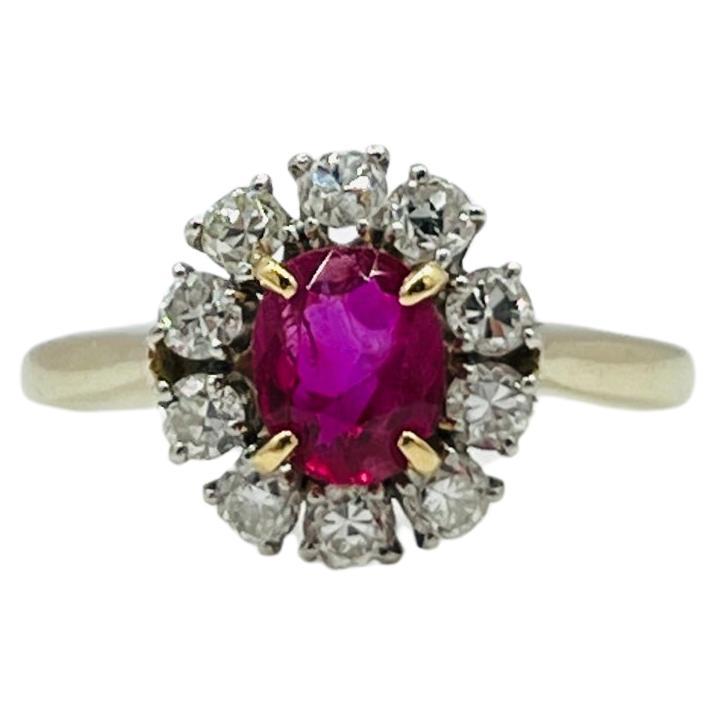 Anello con rubino di Birmania non riscaldato, ovale e diamante bianco in oro 18 carati e platino GIA in vendita