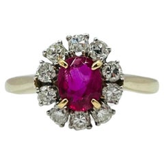 GIA Unheated Burma Ruby Oval and White Diamond Ring in 18K Gold and Platinum