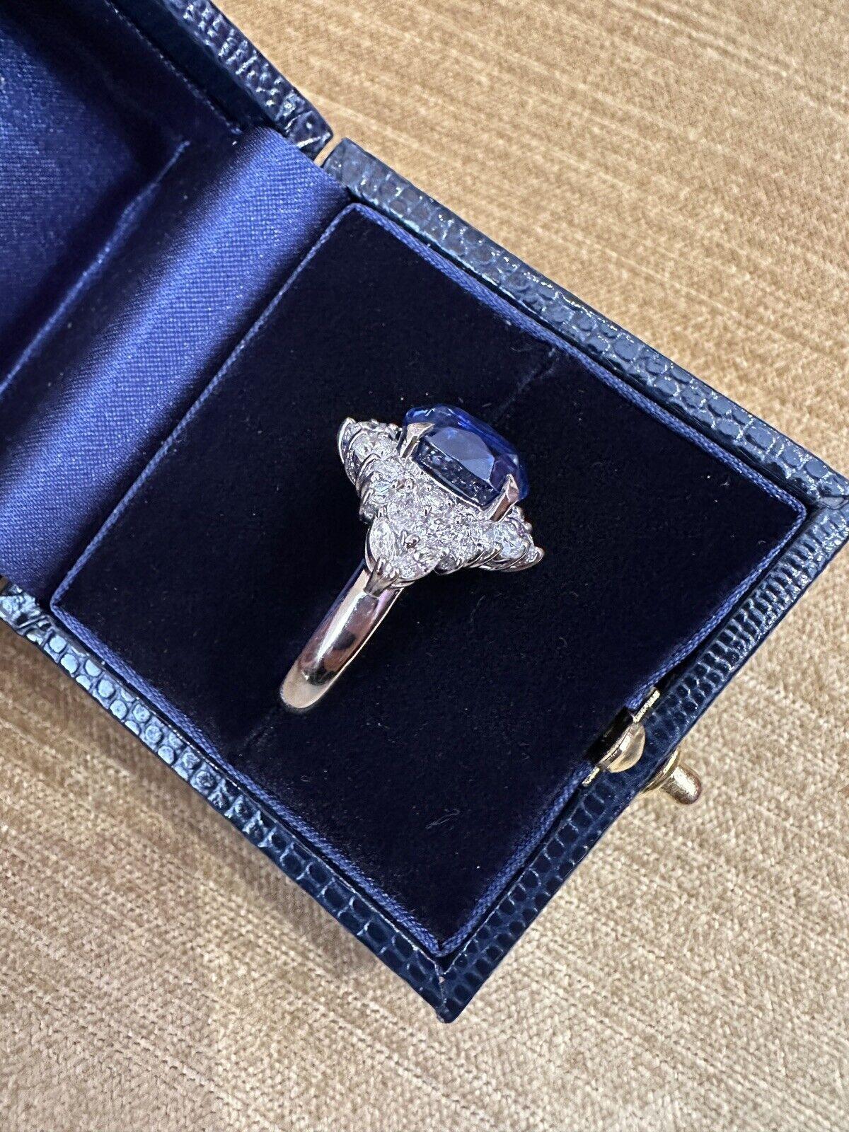 GIA Unheated Ceylon Sapphire 7.65 Carat and Diamond Ring in Platinum In Excellent Condition For Sale In La Jolla, CA