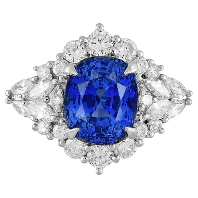 GIA Unheated Ceylon Sapphire 7.65 Carat and Diamond Ring in Platinum For Sale
