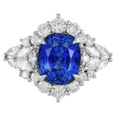 GIA Unheated Ceylon Sapphire 7.65 Carat and Diamond Ring in Platinum